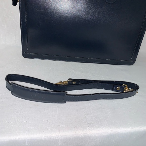 VINTAGE Atlantic Leather Briefcase Crossbody Handbag Navy Blue Attaché Case Luxe - Picture 8 of 15